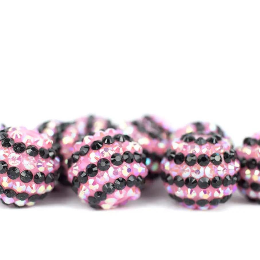 Rhinestone Bubblegum Beads 16-22mm Pink with Black Striped Resin 5pcs