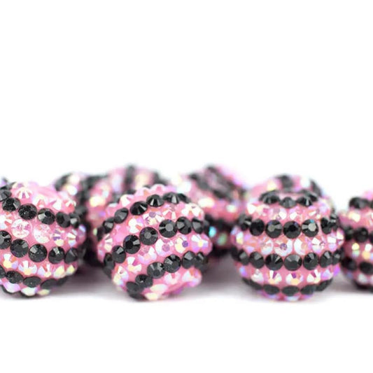 Rhinestone Bubblegum Beads 16-22mm Pink with Black Striped Resin 5pcs