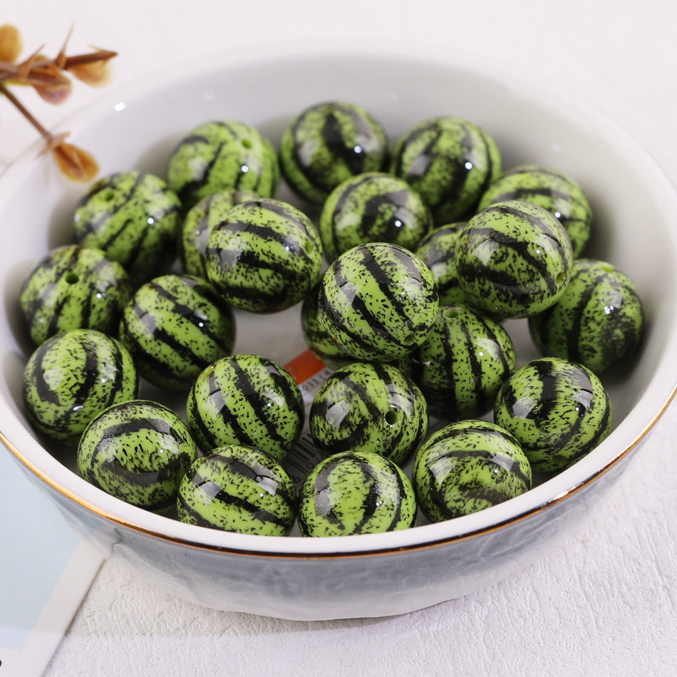 Printed Round Acrylic Beads 16mm Watermelon Design 50pcs 2