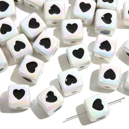 Plating Heart Acrylic Square Beads 12mm Glossy Two-Color 50pcs 12