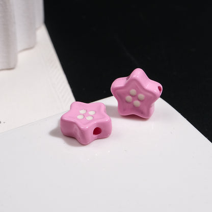 Painted Star Acrylic Beads 13mm Glossy Colorful Button 50pcs 8