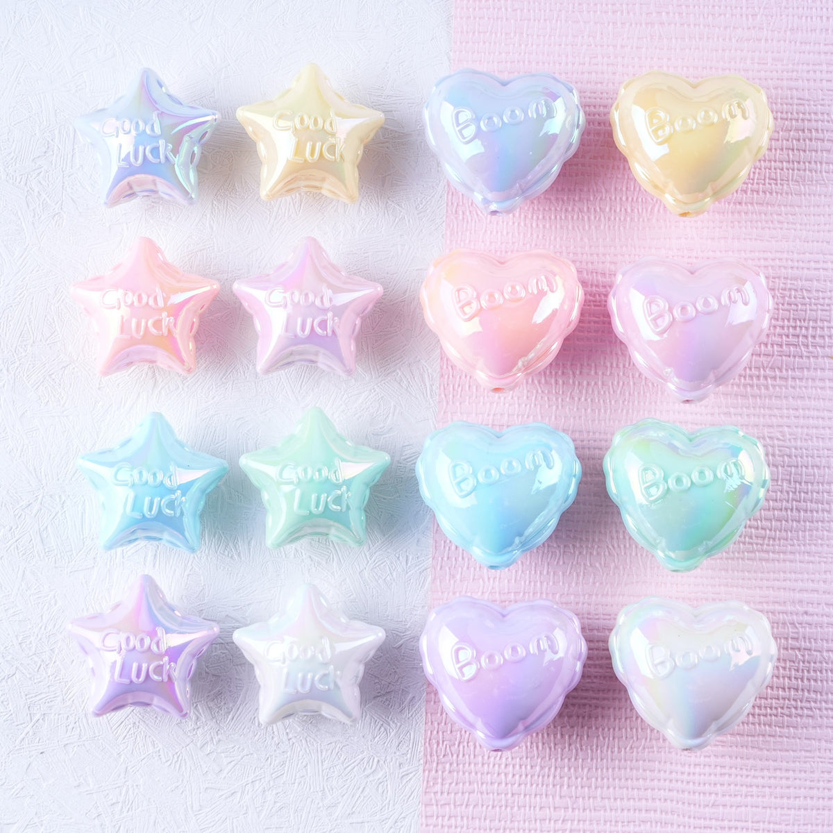 UV Plating Balloon Shaped Heart Star Acrylic Beads 25mm Glossy Pastel 50pcs 2