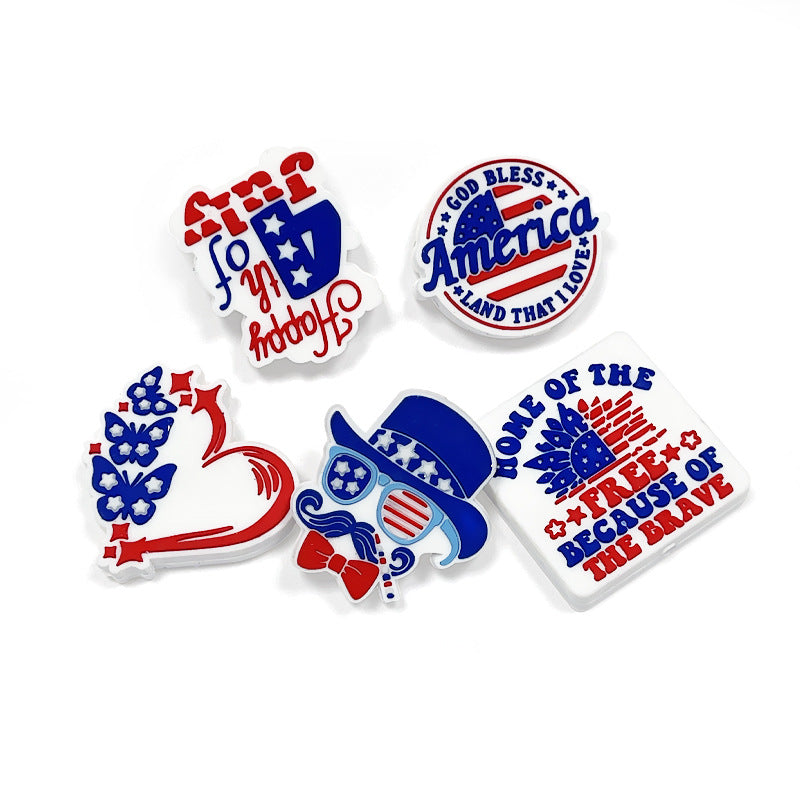 Silicone Focal Beads Independence Day Patriotic Message Design 20pcs 4