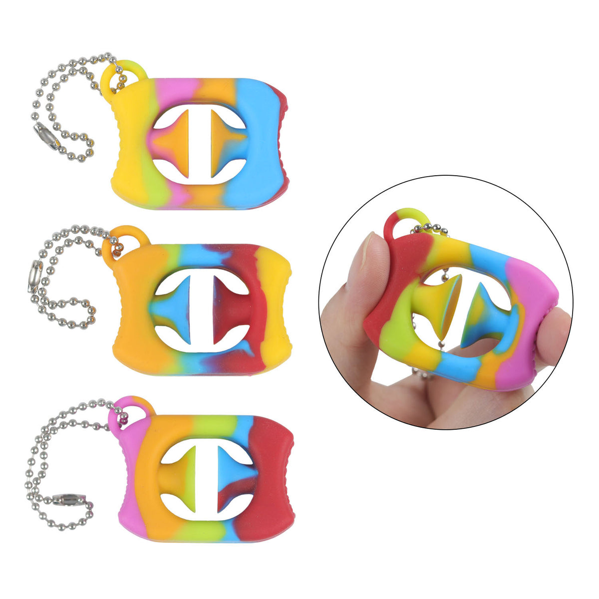 Silicone Gripper Hand Snapper Keychain Rainbow Stress Relief Toy 2