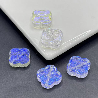 Transparent Clover Shape Glass Beads 14mm Soft Smoky Blue 100pcs 12