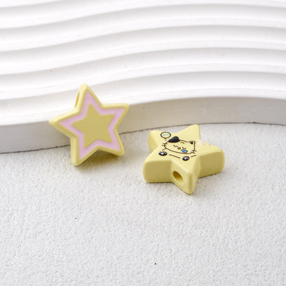 Star Acrylic Beads 22mm Cat Pattern Glossy Colorful 20pcs 17