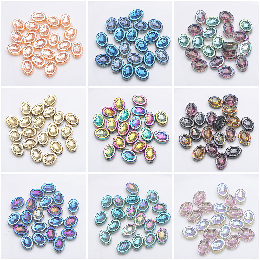 Electroplated Elliptical Flower Glass Beads 10x14mm Kiwi 20pcs 5