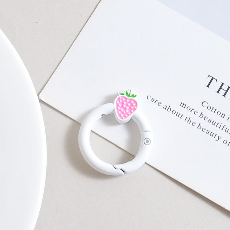 Strawberry Painted Circle Zinc Alloy Trigger Spring Keyrings 6pcs 32mm 6