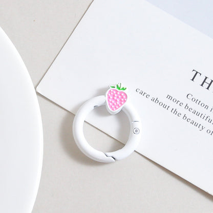 Strawberry Painted Circle Zinc Alloy Trigger Spring Keyrings 6pcs 32mm 6