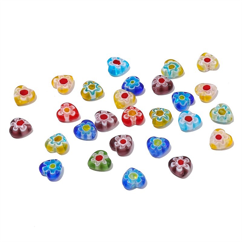 Millefiori Flower Glass Beads 8mm Colored Heart Shape 20pcs 5