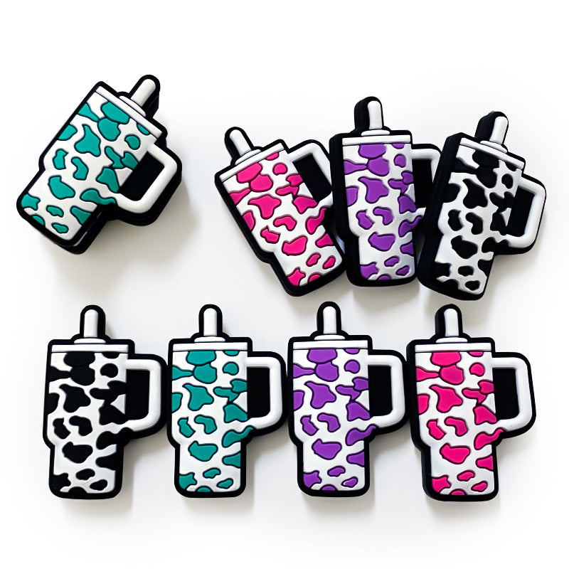 Silicone Focal Beads Cow Print Travel Cup Handle 20pcs 3