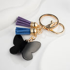 Metal Colored Butterfly Tassel Keychain with Purple Pink Wings Navy Tassels 3