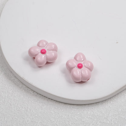 Hand Painted Irregular Flower Acrylic Beads 16mm Enamel Finish 50pcs 7