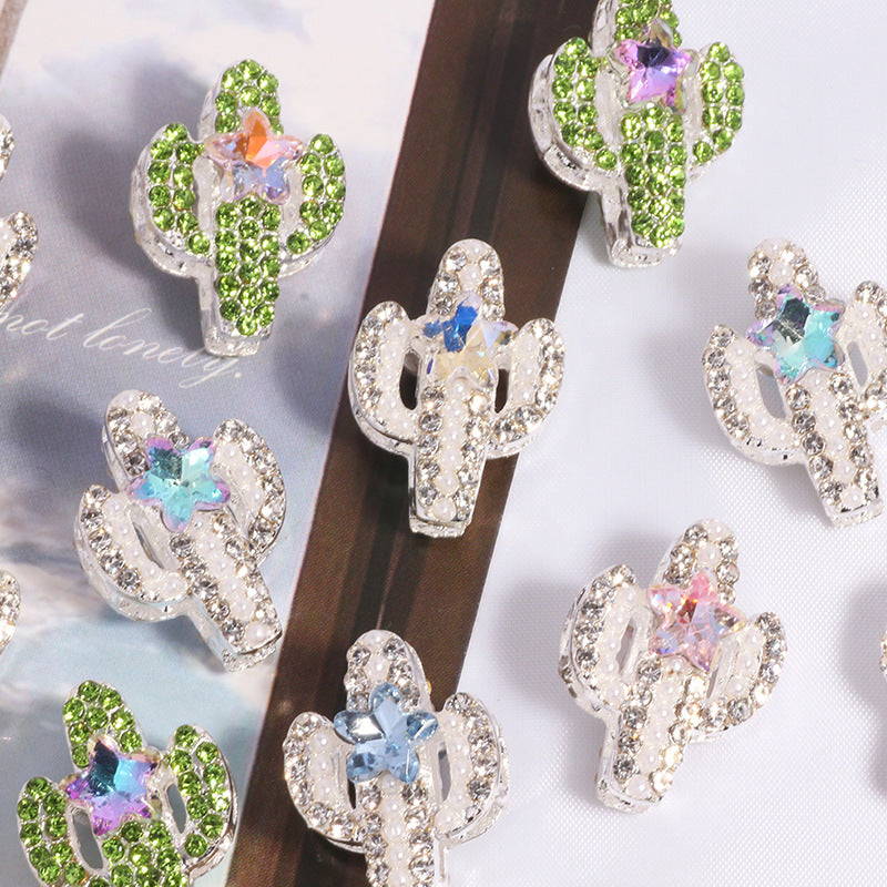 Rhinestone Encrusted Cactus Rhinestone Beads 23mm Alloy 2pcs 2