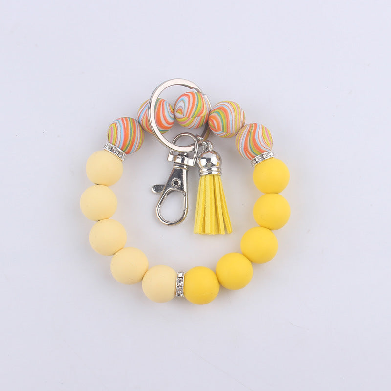 Tassel Leopard Print Silicone Bead Wristlet Keychain Soft Matte 11