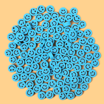 Smiley Face Flat Clay Beads 9mm Colorful Multicolor 100pcs 9