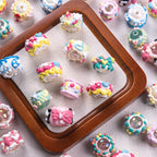 Hand Painted Cake Acrylic Beads 18mm Glossy Pastel Enamel 5pcs 4