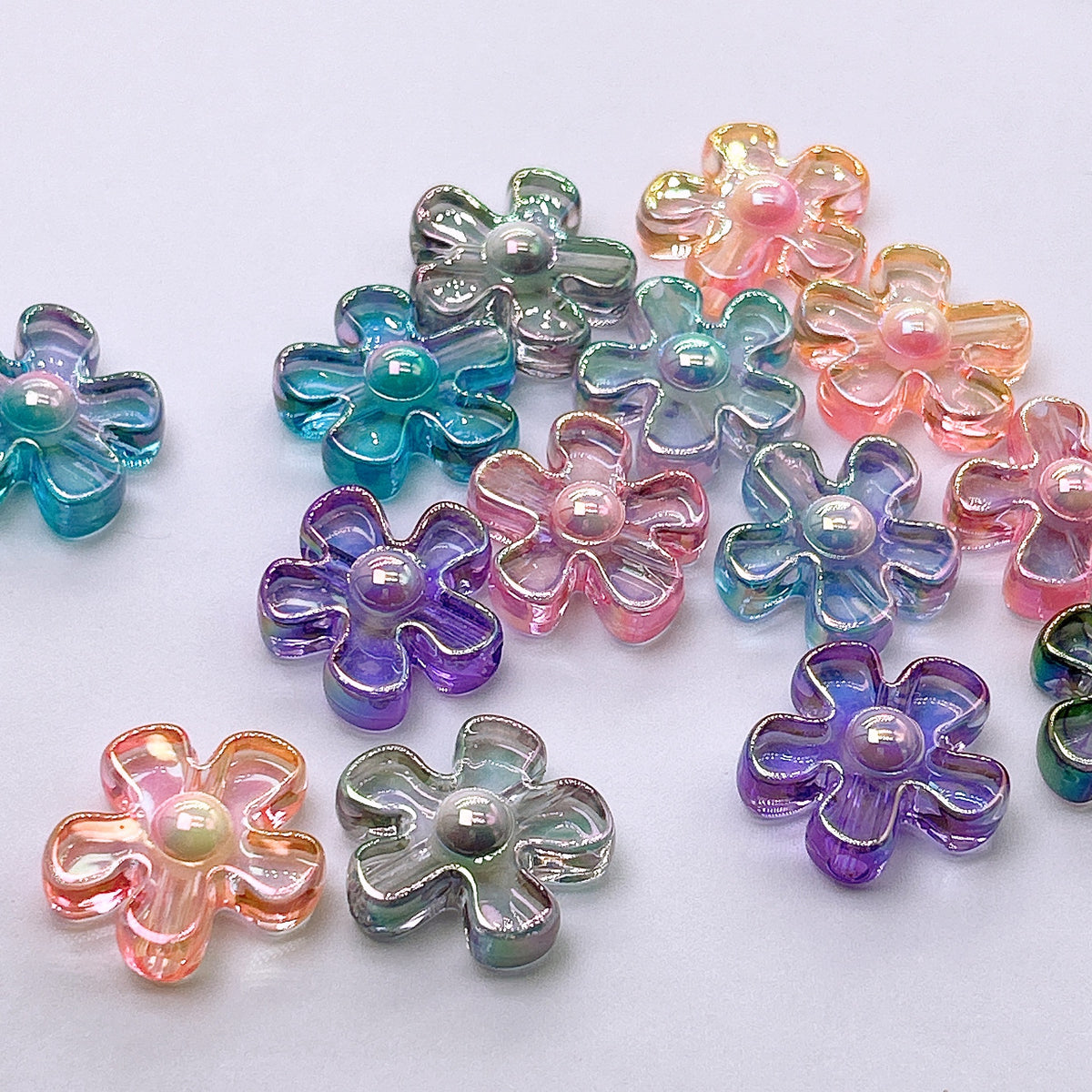 Plating Irregular Flower Acrylic Beads 26mm Transparent Pastel 100pcs 2