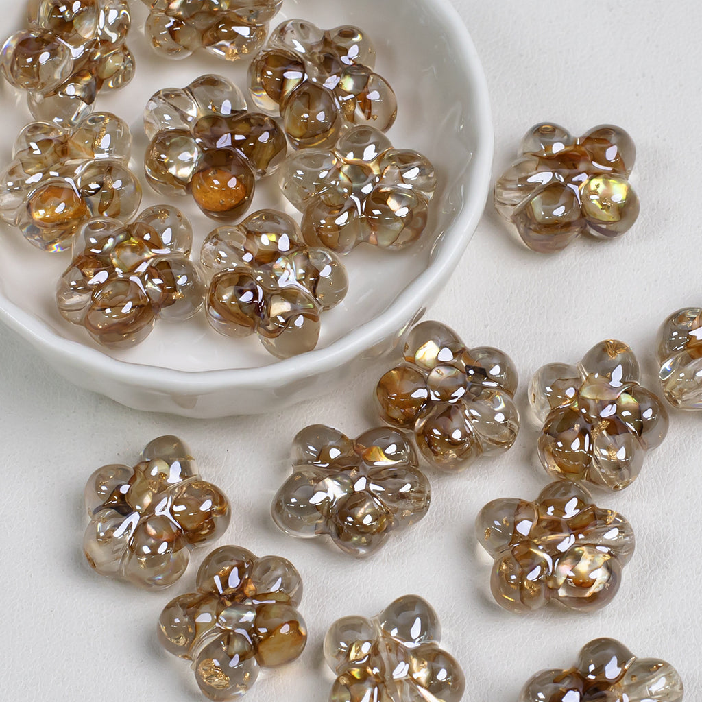 Clear Five Petal Flower Resin Beads 18mm Transparent Iridescent 5pcs 17