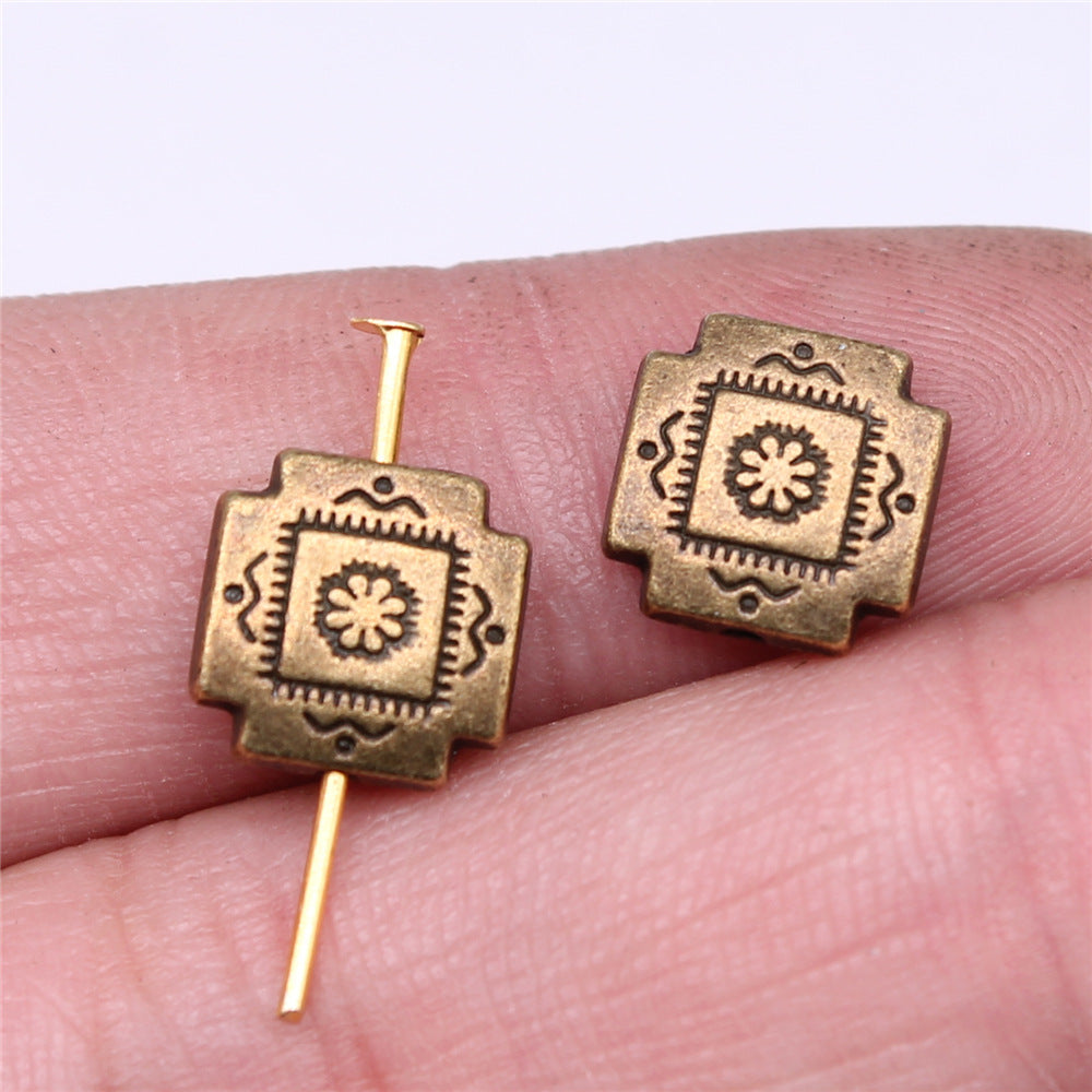 Square Metal Beads 4x10mm Vintage Pattern Alloy 30pcs 6