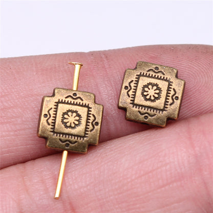 Square Metal Beads 4x10mm Vintage Pattern Alloy 30pcs 6