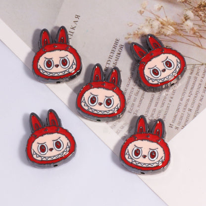 Labub Head Metal Beads 22mm Enamel Painted Alloy 10pcs 7