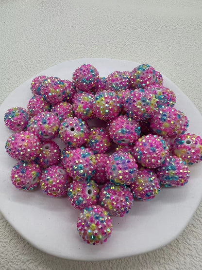 Rhinestone Bubblegum Beads 20mm Color-Mixing Resin Sparkle 50pcs 12