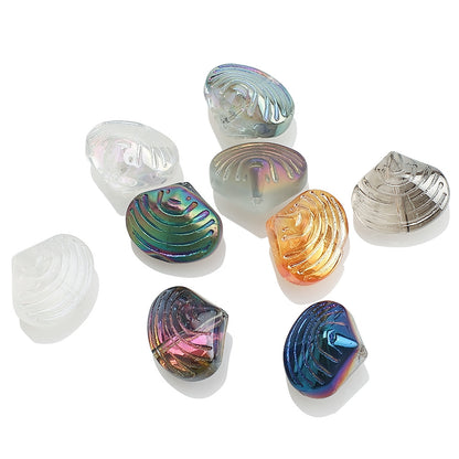Electroplated Spiral Shell Glass Beads 14mm Iridescent Colors 30pcs 14