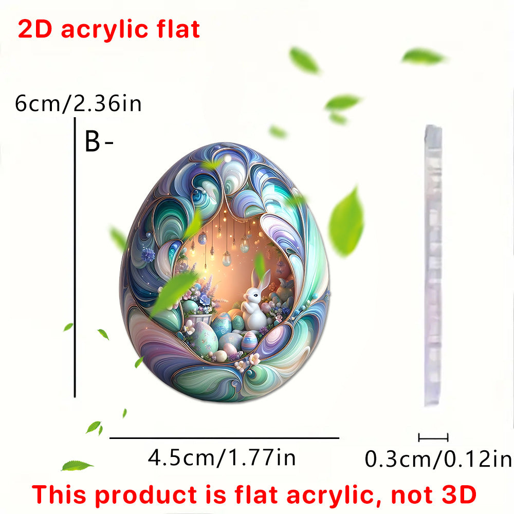 Easter Rabbit Keychain Acrylic Printed Garden Design 2pcs 6cm 7