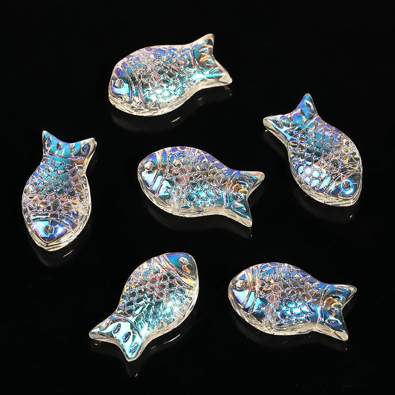 Small Fish Glass Beads 15mm Gradient Color Textured Finish 100pcs 16