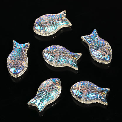 Small Fish Glass Beads 15mm Gradient Color Textured Finish 100pcs 16