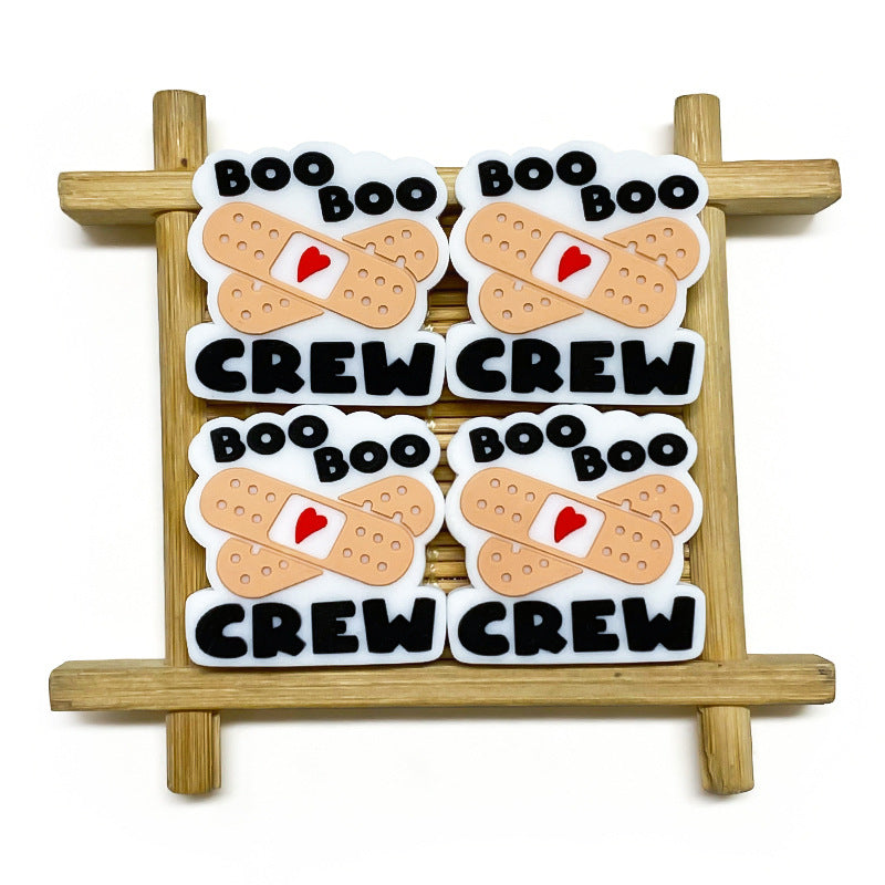 Silicone Focal Beads Band Aid Red Heart Boo Boo Crew Text 20pcs 2