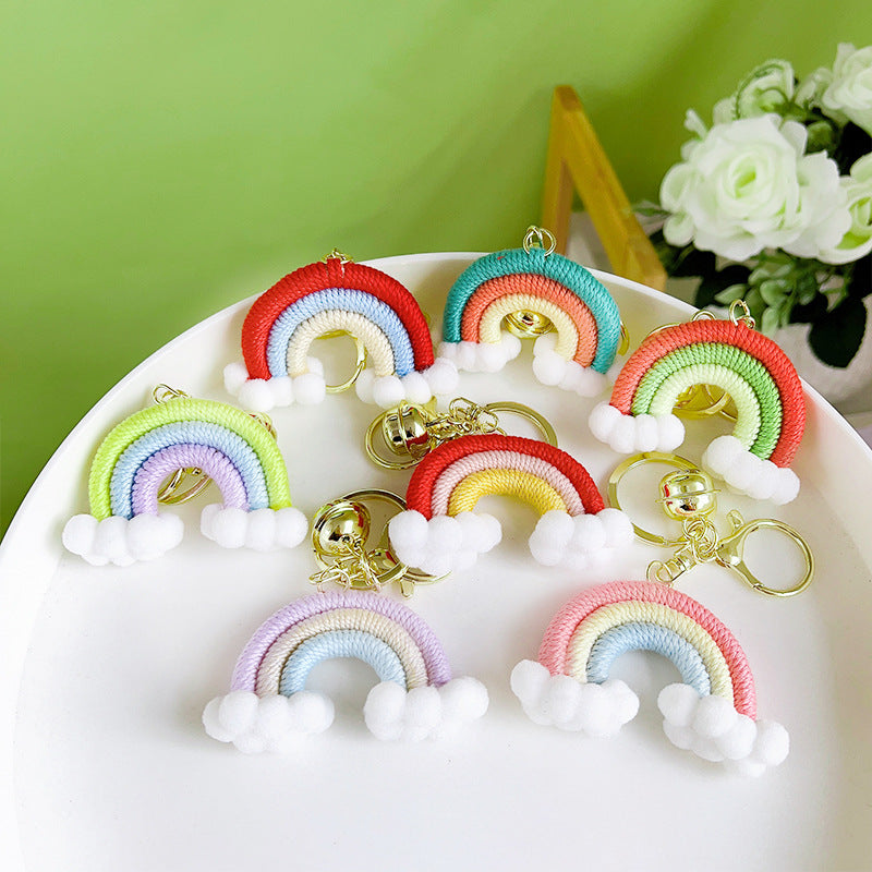 Cotton Crochet Rainbow Keychain Pastel Colors with Pom Poms 4