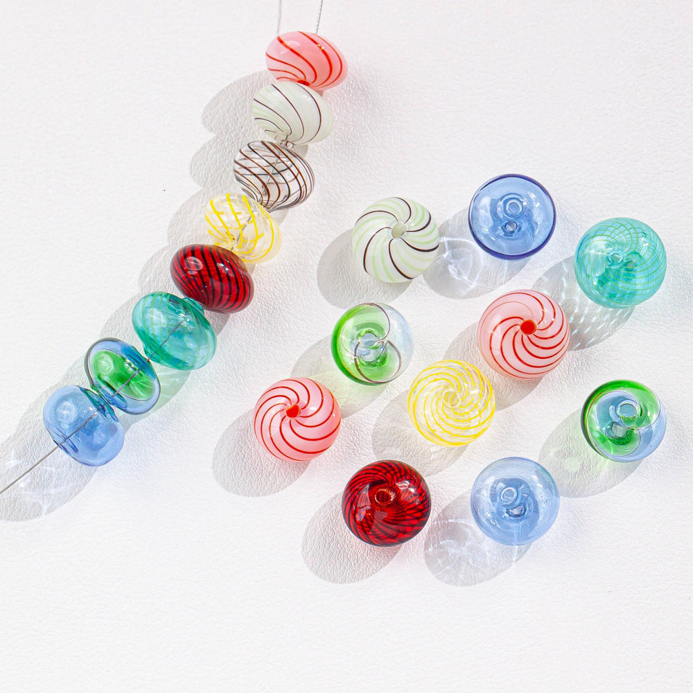 Hollow Spiral Striped Blown Glass Spacer Beads Colorful 4pcs 3