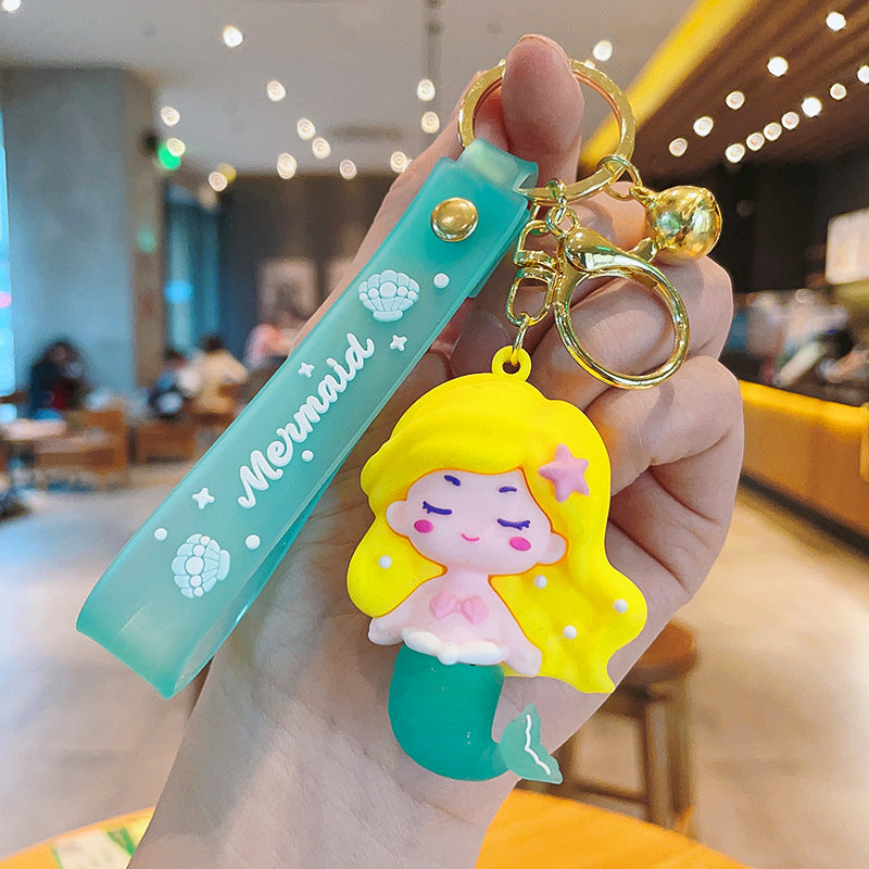 PVC Mermaid Cartoon Doll Keychain Pastel Colors Soft Hair Starfish 6