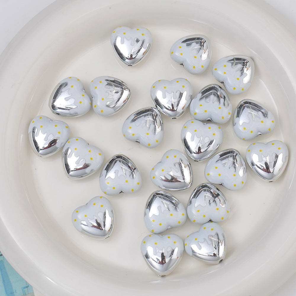 Plating Drip Heart Acrylic Beads 16mm Colorful Mixed 10pcs 10