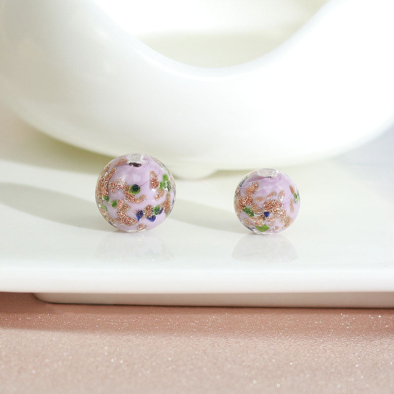 Lampwork Glass Beads Round 8 10 12mm Colorful Gold Foil 100pcs 13