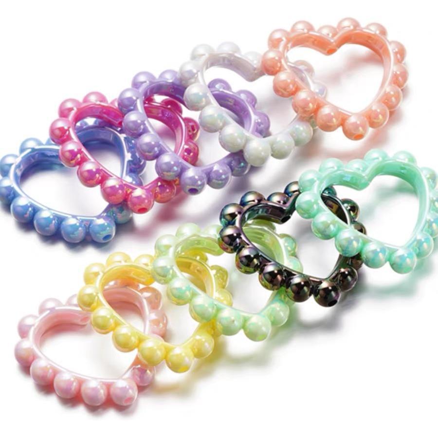 Solid Color Plated Love Circle 39X43mm Acrylic Beads 10pcs