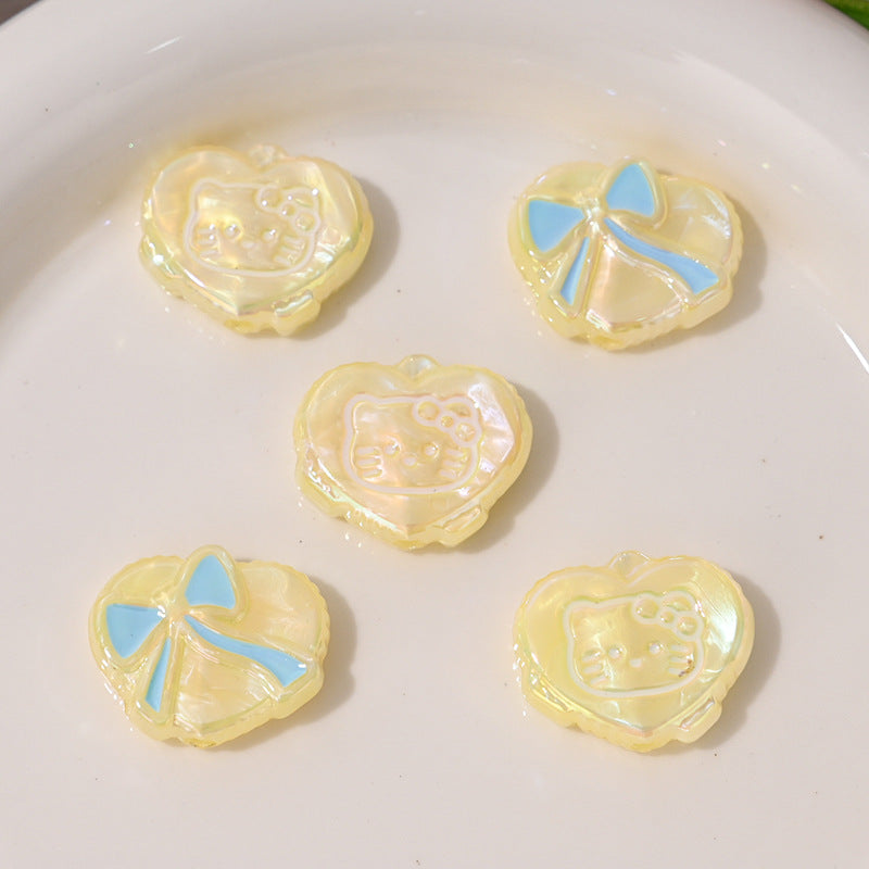 UV Plating Heart Acrylic Beads 20mm Cat Face Pastel Resin 10pcs 11