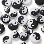 Tai Chi Flat Acrylic Beads 7-13mm Black White Color Printing 5pcs