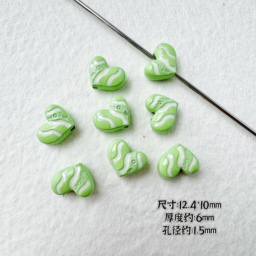 Heart Metal Beads Baking Painted Bubble Tea Design Alloy 10pcs 19