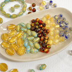 Lampwork Glass Beads Olive Shaped Vintage Gold Foil Filled 1pc