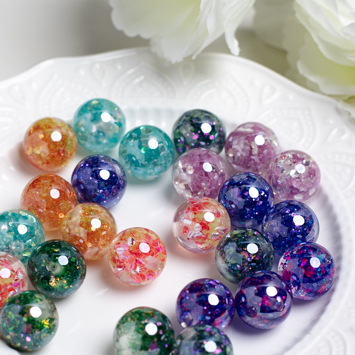 Radiant Glitter Filled Resin Beads 16mm Round Multicolor 10pcs 5