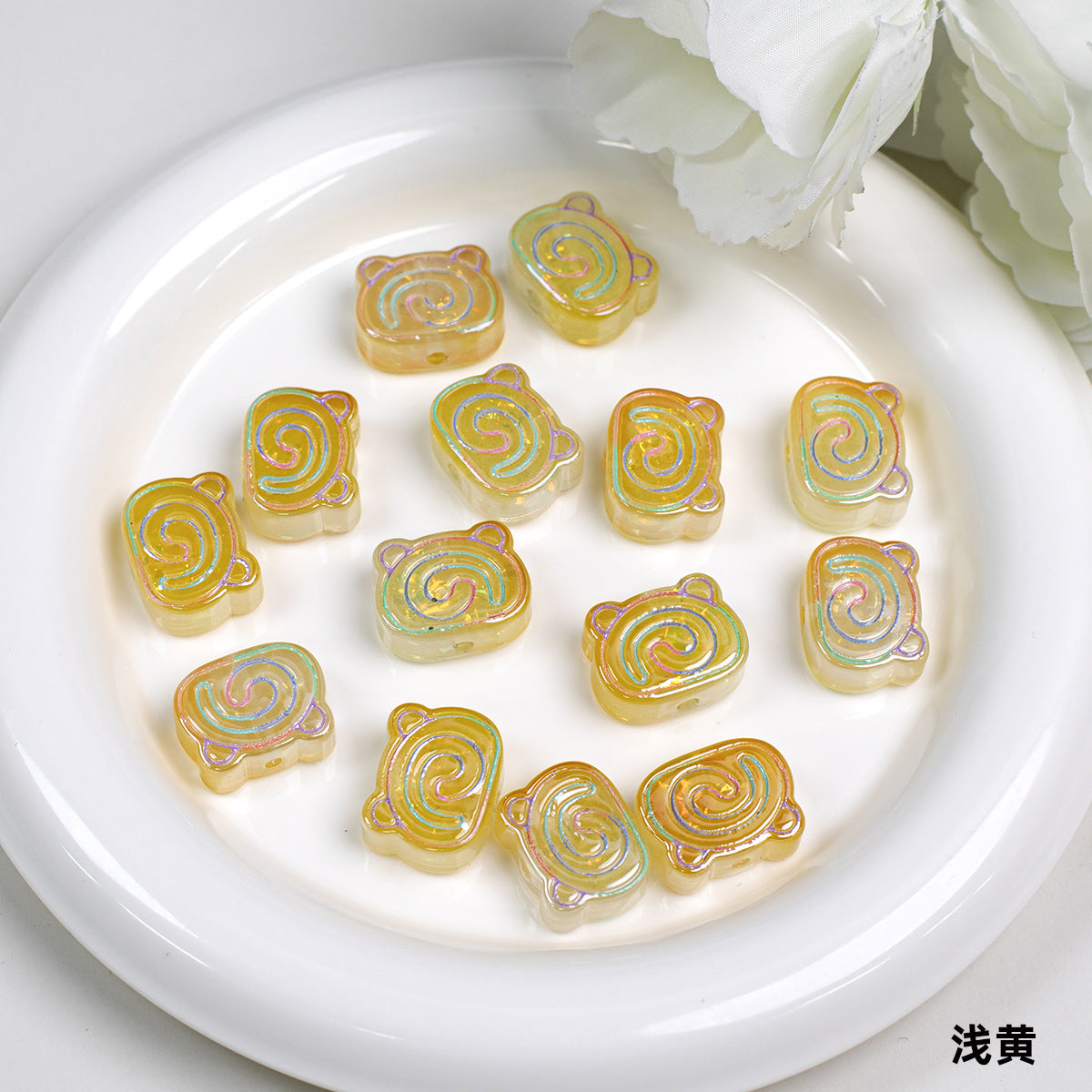 Spiral Pattern Bear Resin Beads 20mm Multicolor Translucent 10pcs 14
