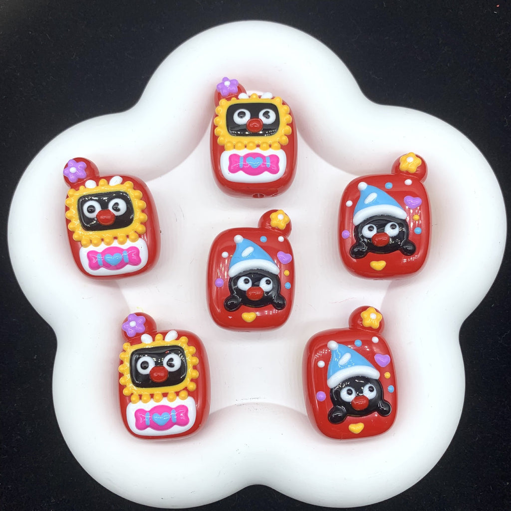 Hand Painted Phone Acrylic Beads 25x35mm Pingu Shin-Chan Design 4pcs 4