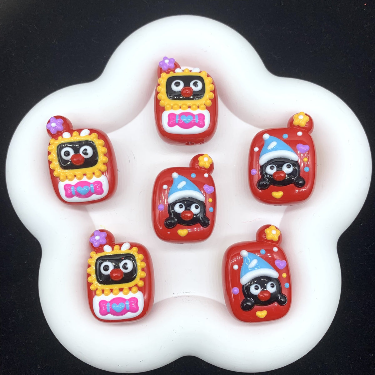 Hand Painted Phone Acrylic Beads 25x35mm Pingu Shin-Chan Design 4pcs 4