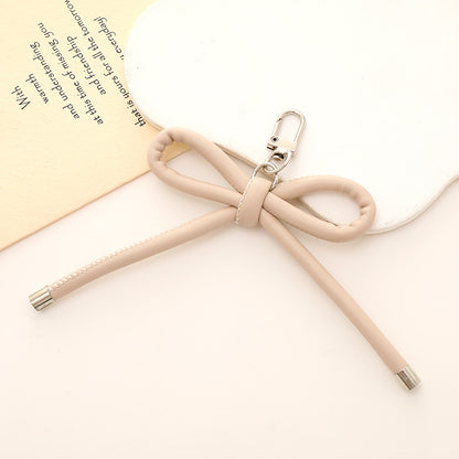 Colorful PU Leather Bow Keychain with Silver Tone Metal 3pcs 11