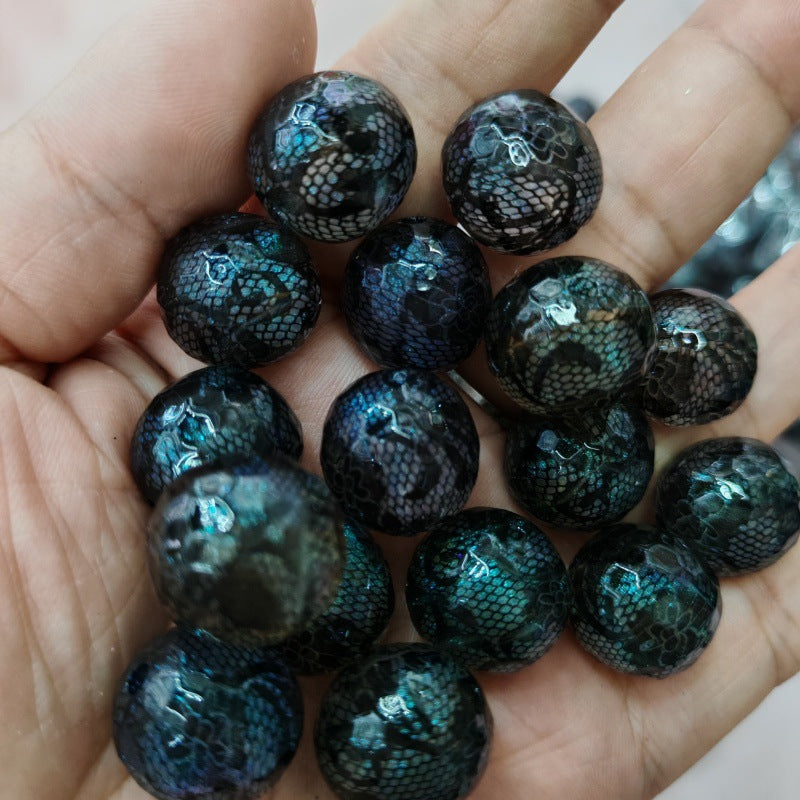 Black Faceted Lace Pattern Acrylic Beads 16mm 100pcs