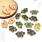 Fringed Iris Flower Metal Beads 28mm Cloisonne Enamel Zinc Alloy 10pcs