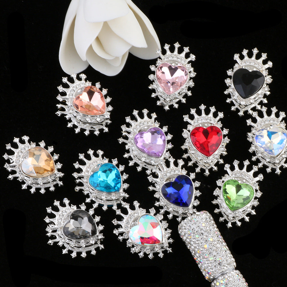 Heart Crown Rhinestone Beads Fancy Faceted Circle Badge 10pcs